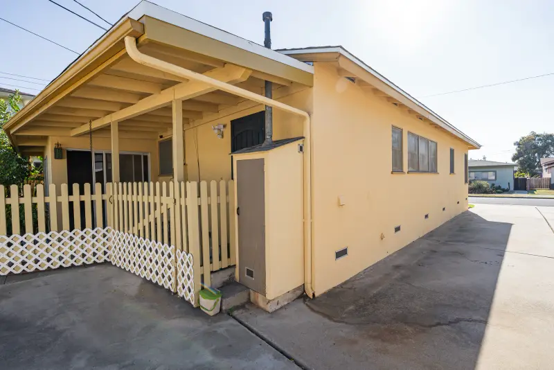 Side of house and covered patio